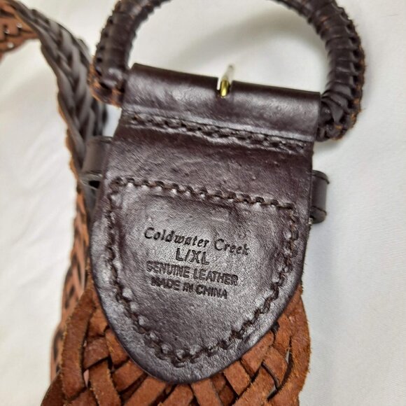 Coldwater Creek Size L/XL Wide Brown Leather Woven Belt Covered Buckle NWOT - Picture 8 of 9